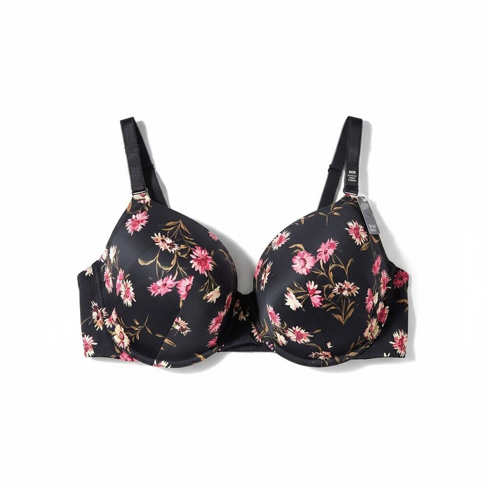NEW Torrid Curve 50B Lightly Lined T-Shirt Bra Black Floral Underwire Comfort